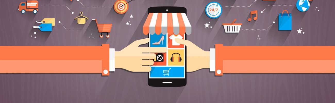 Online Shopping - Shopping with Smartphone Flat Design
